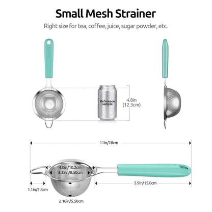 U-Taste Small Fine Mesh Strainer: 18/8 Stainless Steel 3.35in 30 Mesh Kitchen Food Sieve with Sturdy Riveted Silicone Handle, Heavy Duty Deep Handheld Metal Colander for Tea, Juice (Aqua Sky) - color: (1) Aqua Sky, size: S-3.35in
