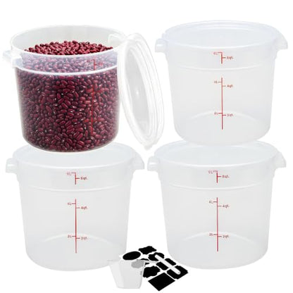 BIEAMA 4 Pack 6 Qt Round Food Storage Containers with Lids, Translucent PP | Include lids, labels, measuring cups and containers with capacity markings for food prep, pantry storage and dough proofing. - color: 6Qt Round-4 Pack
