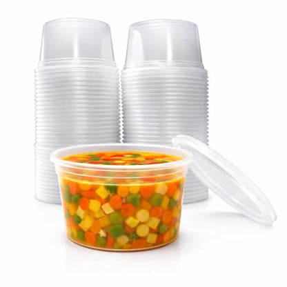 16 oz [24-Pack] Microwavable Plastic Deli Food Storage Containers with Lids | BPA Free, leak-resistant, stackable and freezer-safe design helps keep food fresh and secure - size: 16 oz - 24 Pack