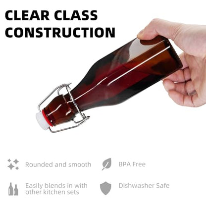 1Pc Amber Swing Top Brewing Bottles with Leak Proof Easy Caps, Glass Beer Bottle Flip Top Bottles For Kombucha, Kefir, Vanilla Extract, Beer (8.5oz Square)