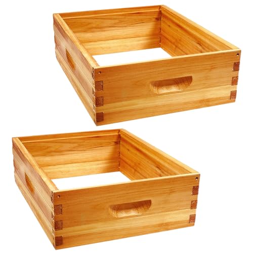 2 Pack 10 Frame Langstroth Medium Super Bee Box Dipped in Beeswax Beehive Box for Beekeeping Supplies - size: 2 Pack Medium Super Bee Box