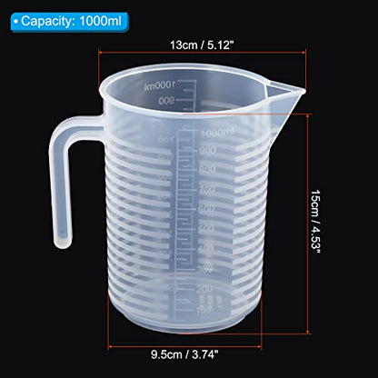 PATIKIL Graduated Beaker, 1000ml PP Plastic Liquid Measuring Cup Double Sided Graduations with Handle Lid and Spout for Lab Kitchen Home - size: 1000ml