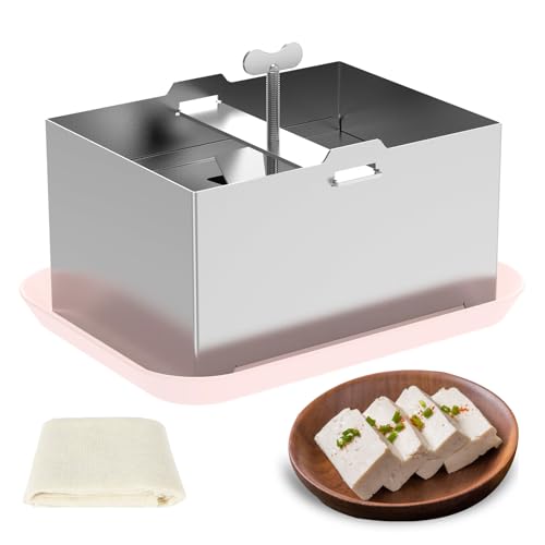 Tofu Press Stainless Steel, Paneer Maker, DIY Tofu Maker Stainless Steel with Presser Towel & Drip Tray,for 2 Pounds Firm Tofu, Cheese, Paneer, Dishwasher Safe