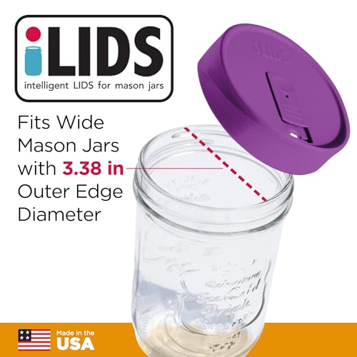 Wide-Mouth Mason Jar Drink Lid - USA Made, BPA-Free, Spill-Resistant for Coffee, Cold Brew & Iced Tea - Fits 3 3/8 in Ball & Kerr Wide Mouth - Pack of 2 - color: Mulberry