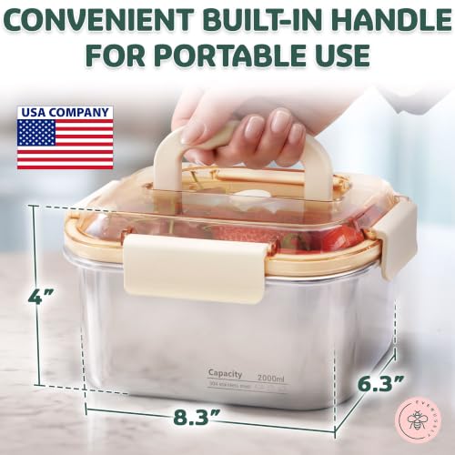 Everusely - Extra Large Stainless Steel Food Container + Snap Lock Lid - 68 oz - Airtight Food Storage Box - Meal Prep, Vegetables, Travel Lunch, Marinating Meat - Microwave, Oven, Refrigerator Safe - size: 2000mL