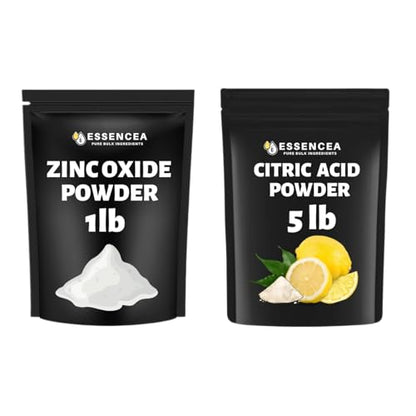 Zinc Oxide Powder 1lb & Citric Acid Powder 5lb Combo – Non-Nano, Uncoated – Food & Cosmetic Grade – For DIY, Crafts, Cleaning & More | Value Combo Pack