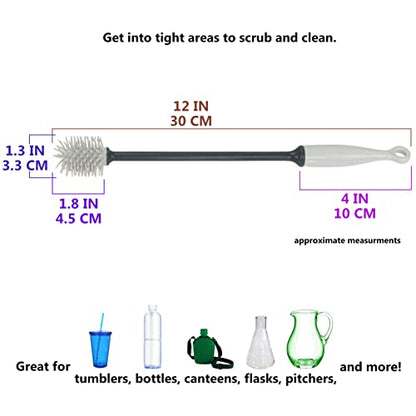Iconikal 2-Pack Silicone Bottle Brush 12-Inch Gray - Flexible Non-Scratch Cleaner for Water Bottles, Tumblers, Shakers