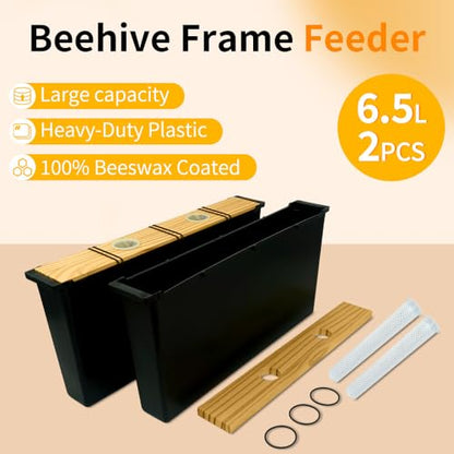 2 Pack 6.5L Bee Feeder, Beeswax Coated Beehive Frame Feeder, Bee Sugar Water Feeder, Essential Beekeeping Equipment for Honeybee Hives (2pcs-6.5L) - size: 2pcs-6.5L