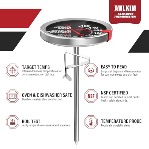 AWLKIM 2 Pack Analog Meat Thermometer Oven Safe Dial No Battery | Bimetallic Stem Dial, Leave-In Oven Safe, 2.5in Large Face, No Batteries for Roast Turkey Grill BBQ Cooking - color: 2 Pack Black