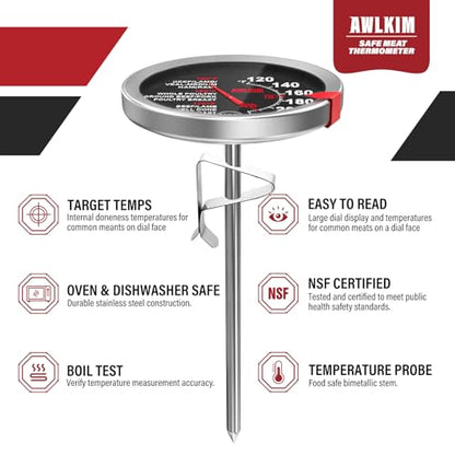 AWLKIM 2 Pack Analog Meat Thermometer Oven Safe Dial No Battery | Bimetallic Stem Dial, Leave-In Oven Safe, 2.5in Large Face, No Batteries for Roast Turkey Grill BBQ Cooking - color: 2 Pack Black