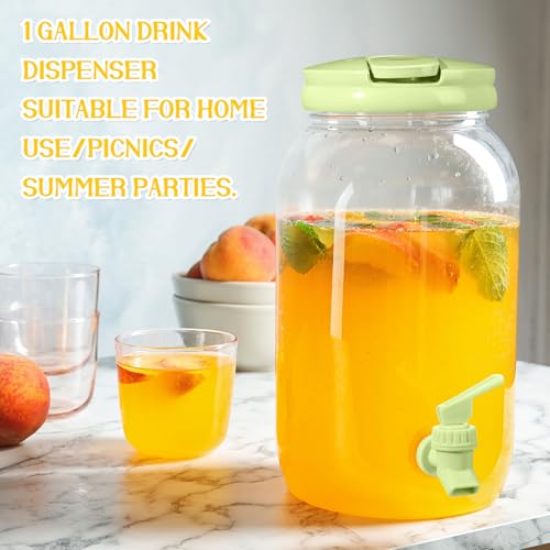 Havawish 2 Pcs 1 Gallon Plastic Beverage Dispenser with Spigot Clear Summer Kitchen Fridge Drink Dispenser for Parties Lemonade Juice Tea Beer Cold Water(Green,Cylinder) - color: Green, style: Cylinder