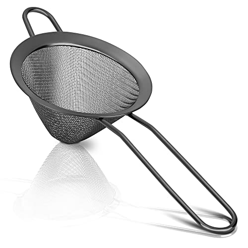 Rainspire Stainless Steel Small Strainer Fine Mesh Strainer, Mini Cocktail Strainer For Cocktails Tea Herbs Coffee & Drinks, Tea Strainer with Handle, Rust Proof, Black - color: Black