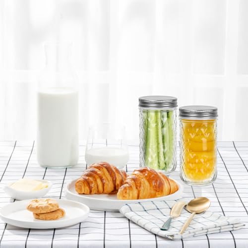 CycleMore 15 Pcs 12oz Mason Jars With One Piece Silver Metal Lids, Canning Jars Glass Regular Mouth Jar for Honey, Jam, Jelly, Wedding Favors, Kitchen Food Storage - size: 12oz - 15 Pack