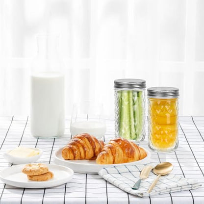 CycleMore 15 Pcs 12oz Mason Jars With One Piece Silver Metal Lids, Canning Jars Glass Regular Mouth Jar for Honey, Jam, Jelly, Wedding Favors, Kitchen Food Storage - size: 12oz - 15 Pack