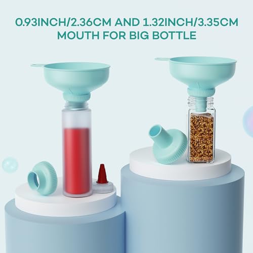 Pisol Wide Mouth Versatile Funnel, Canning Funnels for Kitchen Use, Food Grade Plastic Cooking Funnel Set with 4 Size Spouts and 2 Strainers for Filling Different Bottles and Bags, Teal