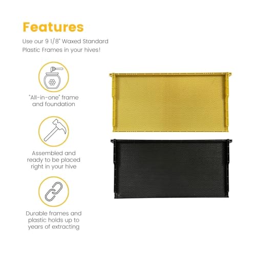 Waxed Plastic Frames for Beehives | Standard Size 9 1/8" Frames | Natural Color | Durable Beekeeping Supplies | Case of 30