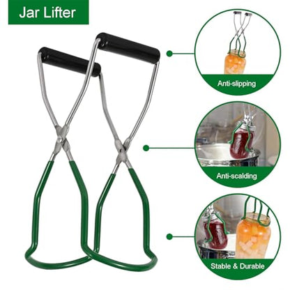 7 Pieces Canning Supplies Kit, Green | Stainless Steel Canning Tools Set, Steamer Rack, Canning Funnel, Jar Lifter, Wrench, Tongs, Lid Lifter, Bubble Remover Tool - color: Green