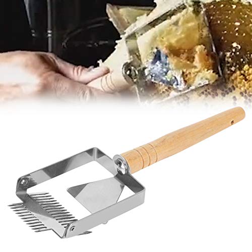 Honey Cutting Knife, Large Honey Uncapping Fork Double Head Uncapping Fork Stainless Steel Honeycomb Honey Scraper with Wooden Handle Beekeeper Equipment Tool