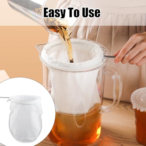 3-Pack Thai Tea Filter - Ultra Fine Mesh Strainer Bags with Handle - Thai Style Muslin Cotton Strainer Bags - Reusable for Nut Milk, Tea, Coffee, Milk, Juices, Honey, and Wine