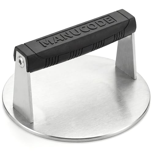 Stainless Steel Burger Smasher 2.70 LB – 7 Inch Steak Weight for Smash Burgers, Bacon, Sandwiches | Dishwasher Safe, Preheatable Protein Press with Silicone Handle | Commercial BBQ Tool - size: Φ7"