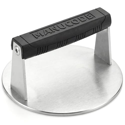 Stainless Steel Burger Smasher 2.70 LB – 7 Inch Steak Weight for Smash Burgers, Bacon, Sandwiches | Dishwasher Safe, Preheatable Protein Press with Silicone Handle | Commercial BBQ Tool - size: Φ7"