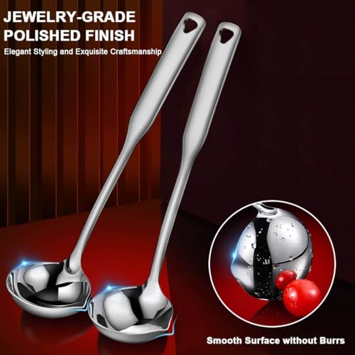 KAYCROWN Stainless Steel Ladle, Soup Ladle with Pour Spout, 11.8 Inches, Cooking Ladle for Serving Soups, Gravy and More, Integral Forming, Rustproof, Heat Resistance (1Pc)