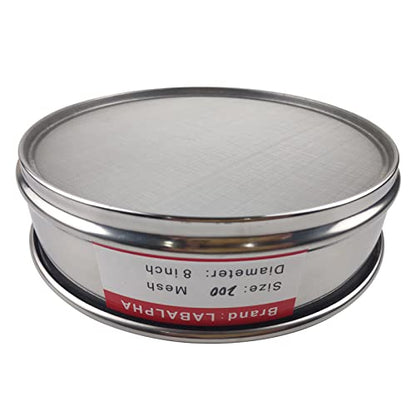 LABALPHA 200 Mesh Lab Sieves, #200 Mesh Test Sieve, 8'' Diameter, 304 Stainless Steel Wire Cloth (0.075mm) - size: 200 mesh (0.075mm)