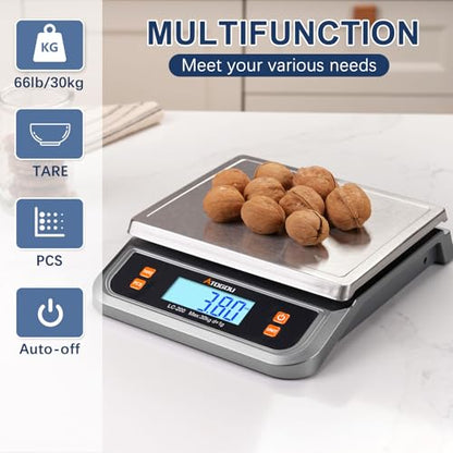 Atogou 88lb Commercial Digital Kitchen Scale 40kg/1g, with 6 Units Conversion, Stainless Steel, LCD Display, AA Battery or Plug-in Use for Baking, Bread, Cooking, Meat LC200 Grey - size: Grey 88 lb (40 kg)