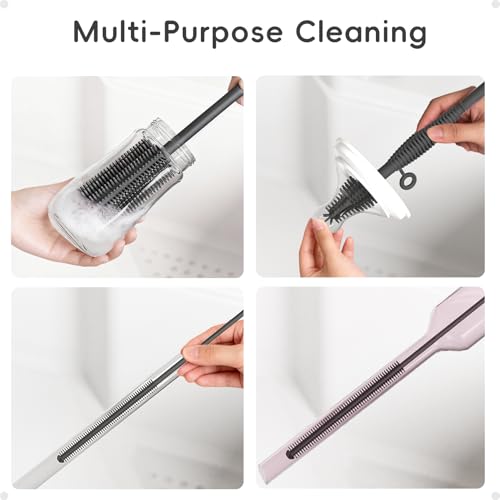 Silicone Cleaning Brush Kit,Water Bottle and Straw Cleaner Brush Set for Tumbler,Baby Bottle,Breast Pump Part,Nipple,Sippy Cup,Glass,Dishwasher Safe,BPA Free,3 Pcs - color: Deep Gray