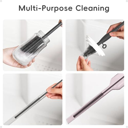Silicone Cleaning Brush Kit,Water Bottle and Straw Cleaner Brush Set for Tumbler,Baby Bottle,Breast Pump Part,Nipple,Sippy Cup,Glass,Dishwasher Safe,BPA Free,3 Pcs - color: Deep Gray