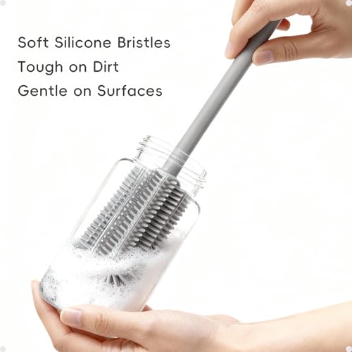 Silicone Cleaning Brush Kit,Water Bottle and Straw Cleaner Brush Set for Tumbler,Baby Bottle,Breast Pump Part,Nipple,Sippy Cup,Glass,Dishwasher Safe,BPA Free,3 Pcs - color: Gray