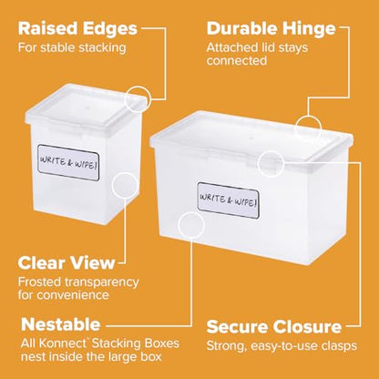 Bostitch Konnect Storage Containers with Lids, Clear Plastic Box, Stackable for Crafts, Home, and Office Organization, Labels, 3-Piece (1 4 Qt Box, 2 1.5 Qt boxes)
