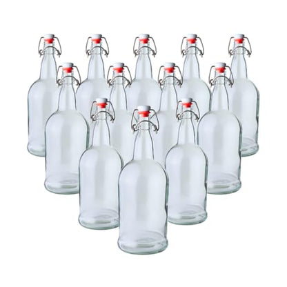 FastRack Swing Top Glass Bottles |33 oz – Pack of 12 | Clear Flip Top Glass Bottles for Home Brewing, Carbonated Drinks, Kombucha, Fermentation, Water | Food Grade – ECO Friendly - color: Clear