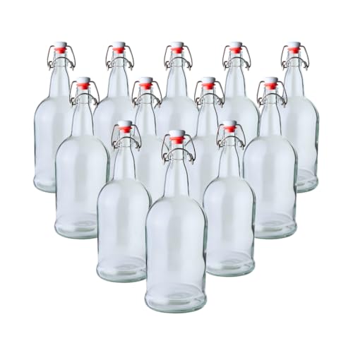 FastRack Swing Top Glass Bottles |33 oz – Pack of 12 | Clear Flip Top Glass Bottles for Home Brewing, Carbonated Drinks, Kombucha, Fermentation, Water | Food Grade – ECO Friendly - color: Clear