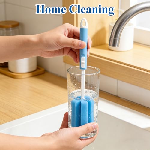 3PCS Adjustable Sponge Cleaning Brush Bottle Cleaning Brush with Plastic Long Handle Cup Cleaner for Coffee Glasses Pot Milk Cup Mugs
