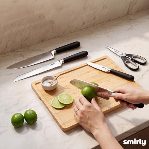 SMIRLY 14-Piece Kitchen Knife Set with Magnetic Block, High Carbon Stainless Steel Chef Knives, Ultra Sharp, Dishwasher Safe, Black - color: Black