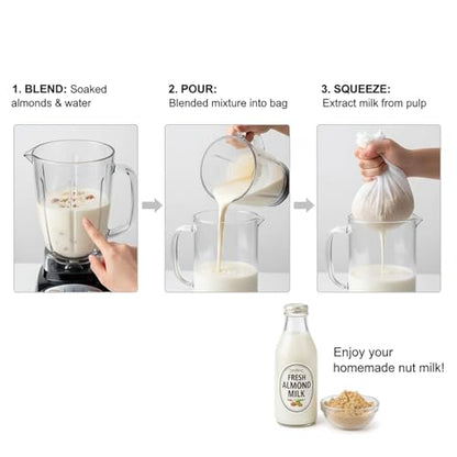 Kimmama Nut Milk Bag, Food Straining Bag, Nylon, 7.9 x 11.8", 4 Pack | Cheese Cloth Bag, Straining Fruit Juice, Tofu, Almond