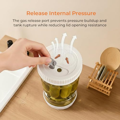 Pickle Jar with Strainer Flip, Pickle Container with Strainer with Two Forks, Airtight Glass Pickle Jar for Fermentation, Olive Jar with Date Tracker Lid, Jalapeno Container with Gas Port (White) - color: White