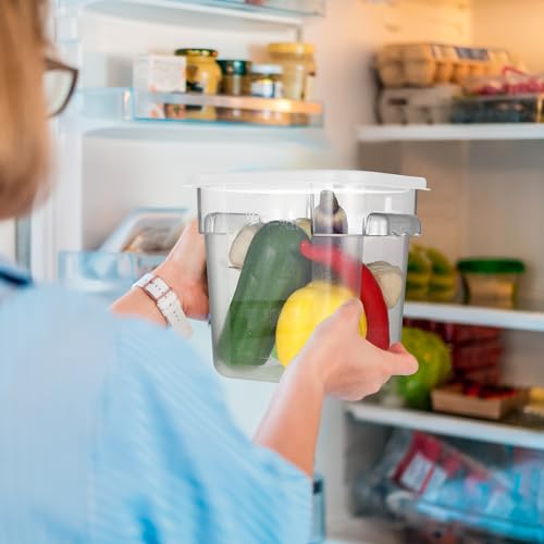 Suclain 8 Pack 4 QT and 6 QT Food Storage Containers with Lids Scales Handles Square Clear Restaurant Food Storage Containers Polycarbonate Commercial Grade for Kitchen Marinating Meat Dough(White) - color: White