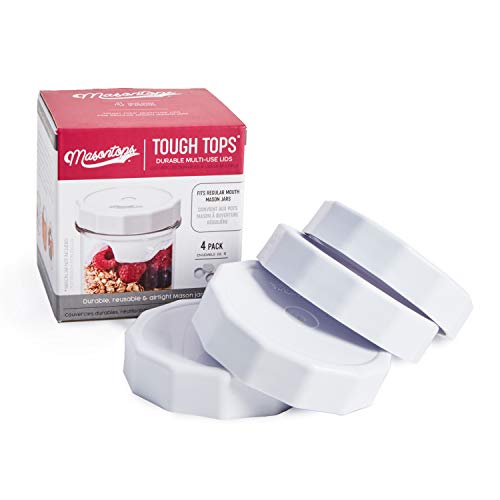 Masontops Tough Tops - Regular Mouth Mason Jar Lid - White - BPA-Free Plastic Screw Caps - Durable Reusable Jar Covers - color: White, size: Small Mouth