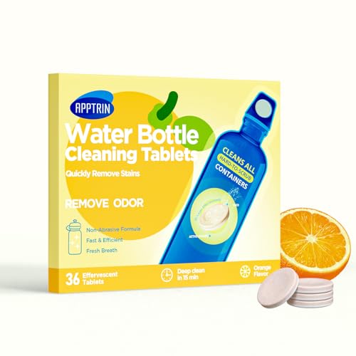 Water Bottle Cleaning Tablets, 36 Pack Bottle Clean Tablet Hydration Bladder Cleansing Tablets,Individually Packed, Orange Flavor - size: 1 Count (Pack of 36)