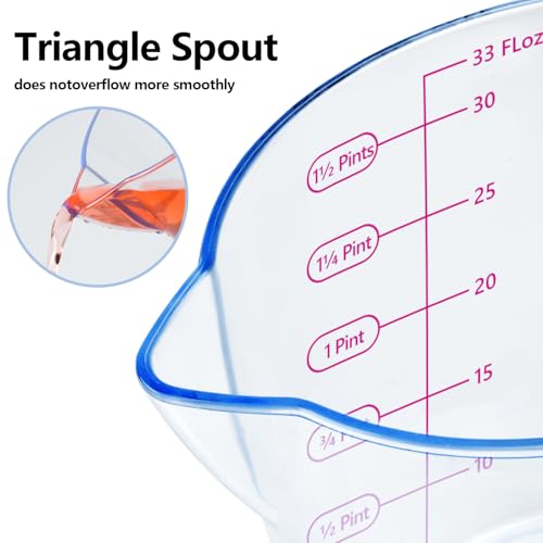 Liquid Measuring Cups with Spout 3 Pcs Stackable Plastic Liquid Measuring Cups with ML OZ Scale, BPA Free Clear Measuring Cup with Non-Drip Spout & Silicone Handle for Kitchen Cooking Baking
