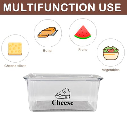 Cheese Container Airtight with Draining Basket Cream Cheese Sliced Cheeses Box with Lid Saver for Fridge Cheeses Keeper Cream Block Shredded Storage Box Saver (Clear - 2 Pack) - color: Clear - 2 Pack