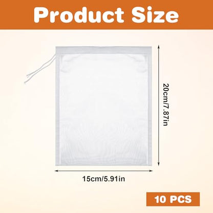 10 Pack Cheesecloth Bag for Straining, Reusable Nut Milk Bag | Nylon Mesh Straining Juicing Bag, 8 x 6In Drawstring Bags for Wine Strainer Fruit Juice Coffee Tea Yogurt Cheese Almond