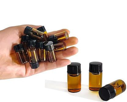50Pcs 3ml Amber Sample Bottles,Mini Glass Essential Oil Bottle, with Black Screw Caps, for Travel Essential Oil and Perfume Vials Bottles (3ML)