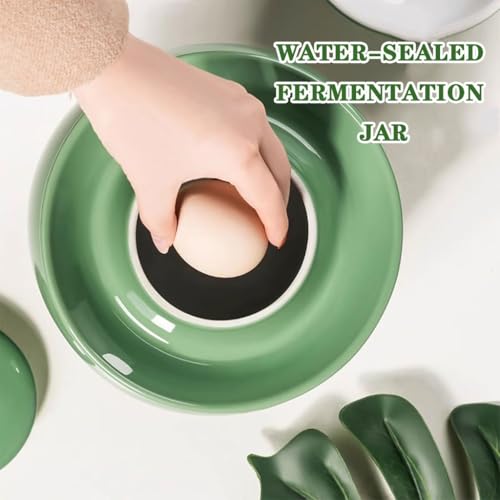 Fresh Green Modern Kimchi Jar, Thickened Ceramic Fermentation Crock, Traditional Water Seal Design, 4 (3.5kg/123.4oz) - size: 3.5kg/123.4oz