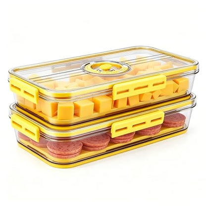 Cheese and Lunch Meat Container for Refrigerator with Drain Tray,Clear Deli Meat Storage Organizer, Airtight Bacon Keeper, Cold Cuts and Sandwich Meat Fridge Containers for Organizing-Yellow