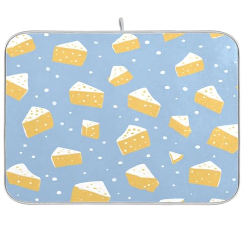 Kcldeci Dish Drying Mat for Kitchen Counter,Cheese and White Dots Absorbent Dish Drainer Dish Drying Pad for Countertops,Sinks,Draining Racks 16x18in - size: 16x18in