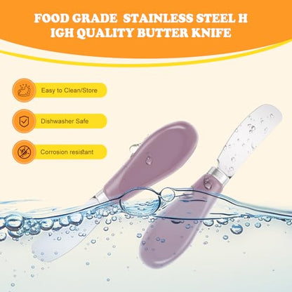 Butter Spreader Knife Set, 2-Pack Stainless Steel Cheese and Butter Knives with Ceramic Handle, Dishwasher Safe, for Soft & Hard Cheese, Jam, Cold Butter (Purple) - color: Purple