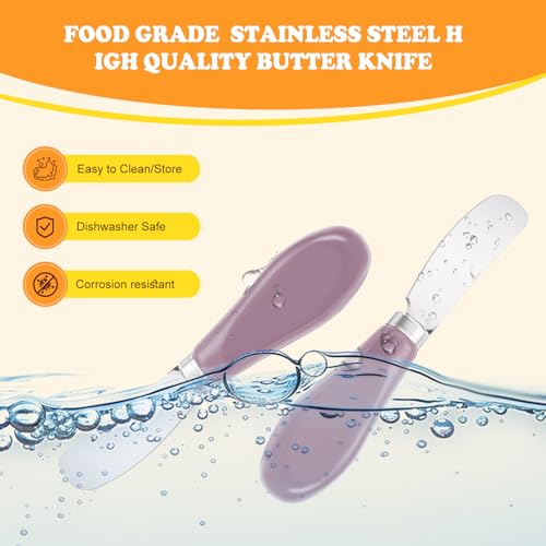 Butter Spreader Knife Set, 2-Pack Stainless Steel Cheese and Butter Knives with Ceramic Handle, Dishwasher Safe, for Soft & Hard Cheese, Jam, Cold Butter (Purple) - color: Purple